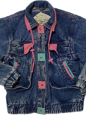 Kids Vintage Denim Jacket with Pink & Teal Trim